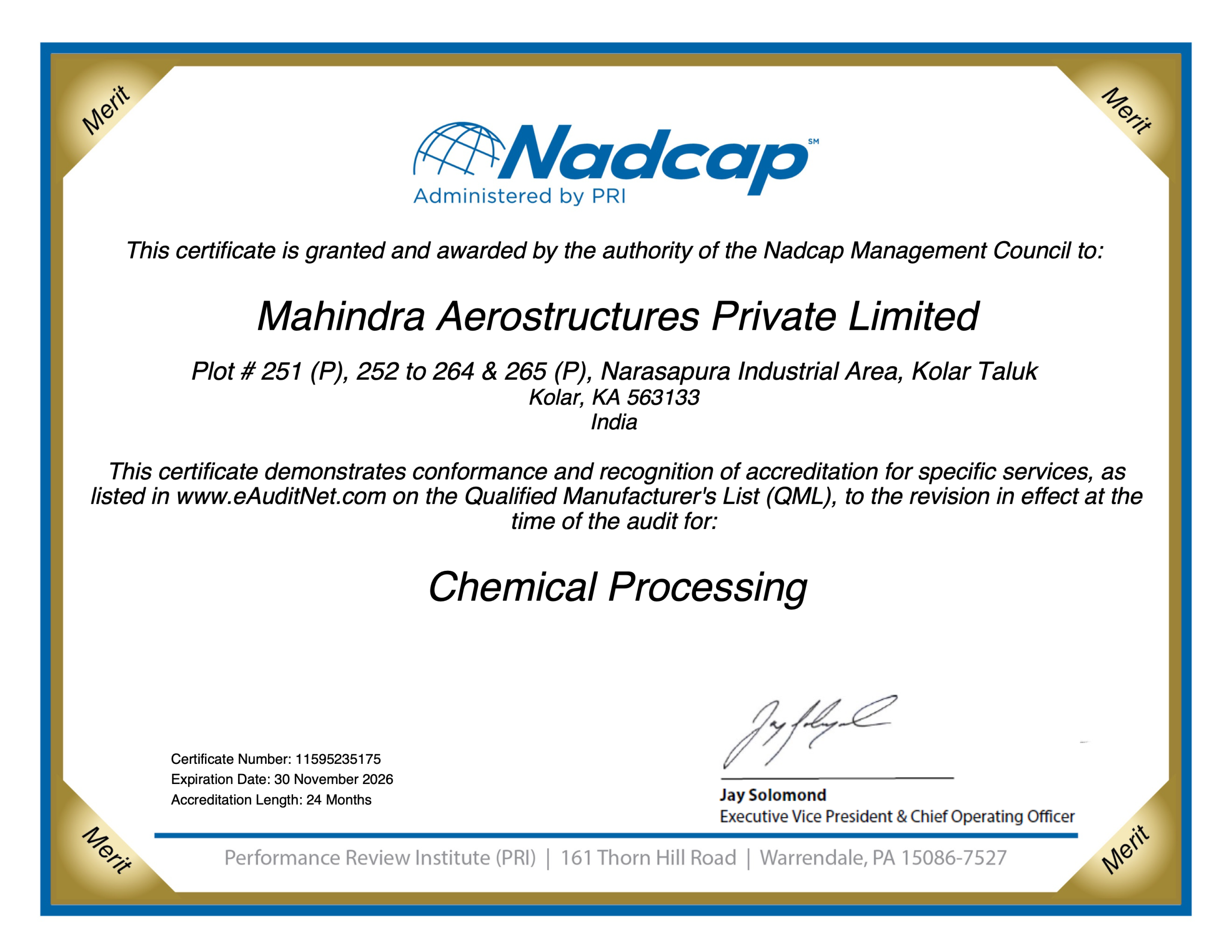 Nadcap : Chemical Processing